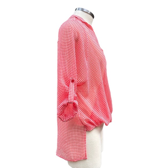 Hot & Delicious Gingham Top Wrap Red White Semi Sheer Small S NWT - Picture 4 of 13
